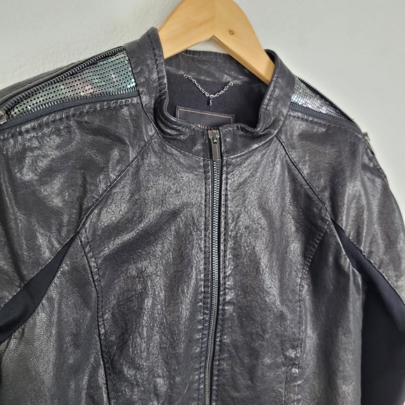 Bcbg black 100% leather moto sequin zipper jacket - Picture 15 of 16